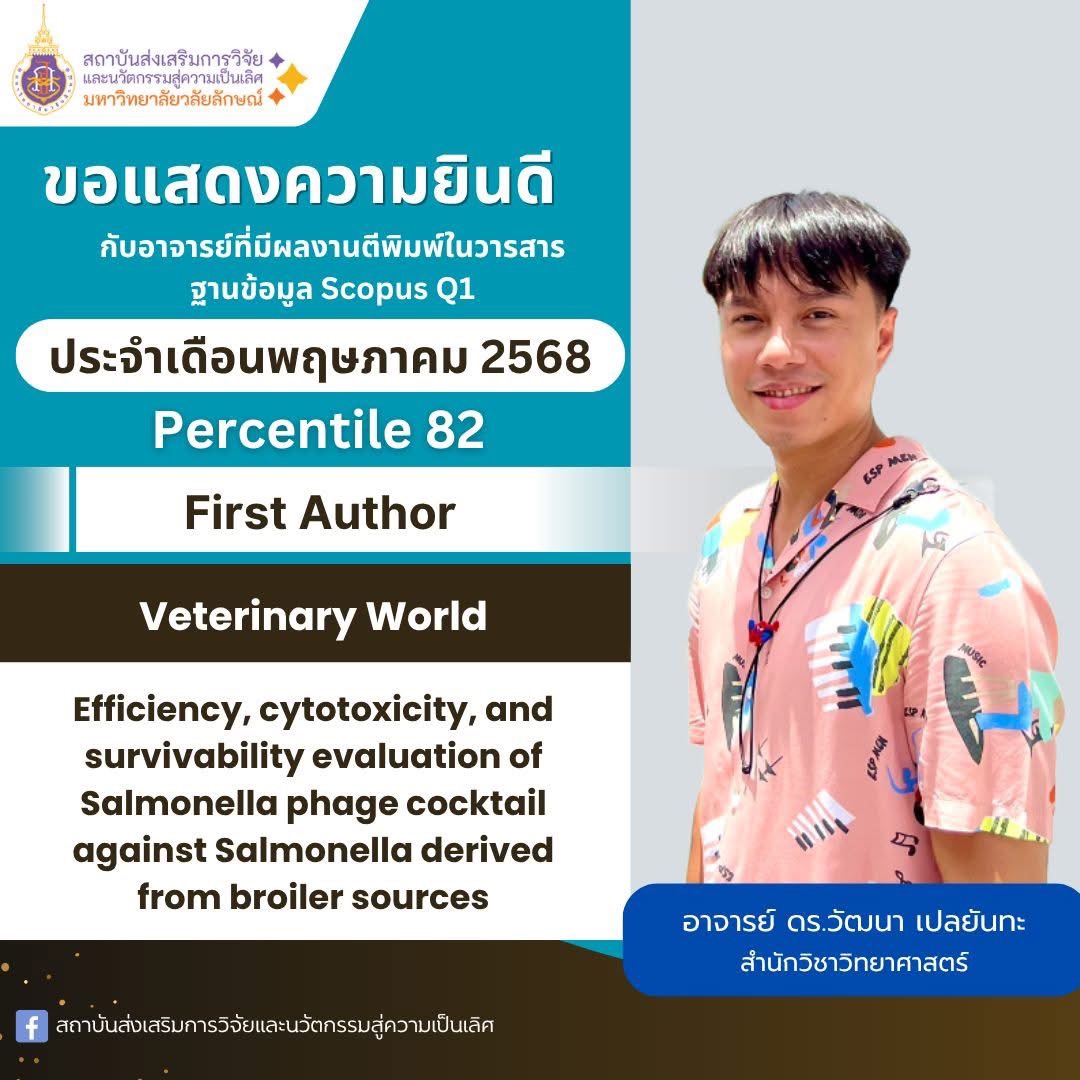 ขอแสดงความยินดีกับ อาจารย์ ดร.วัฒนา เปลยันทะ กับผลงานตีพิมพ์ในวารสาร ฐาน SCOPUS ที่มีค่า Percentile 82