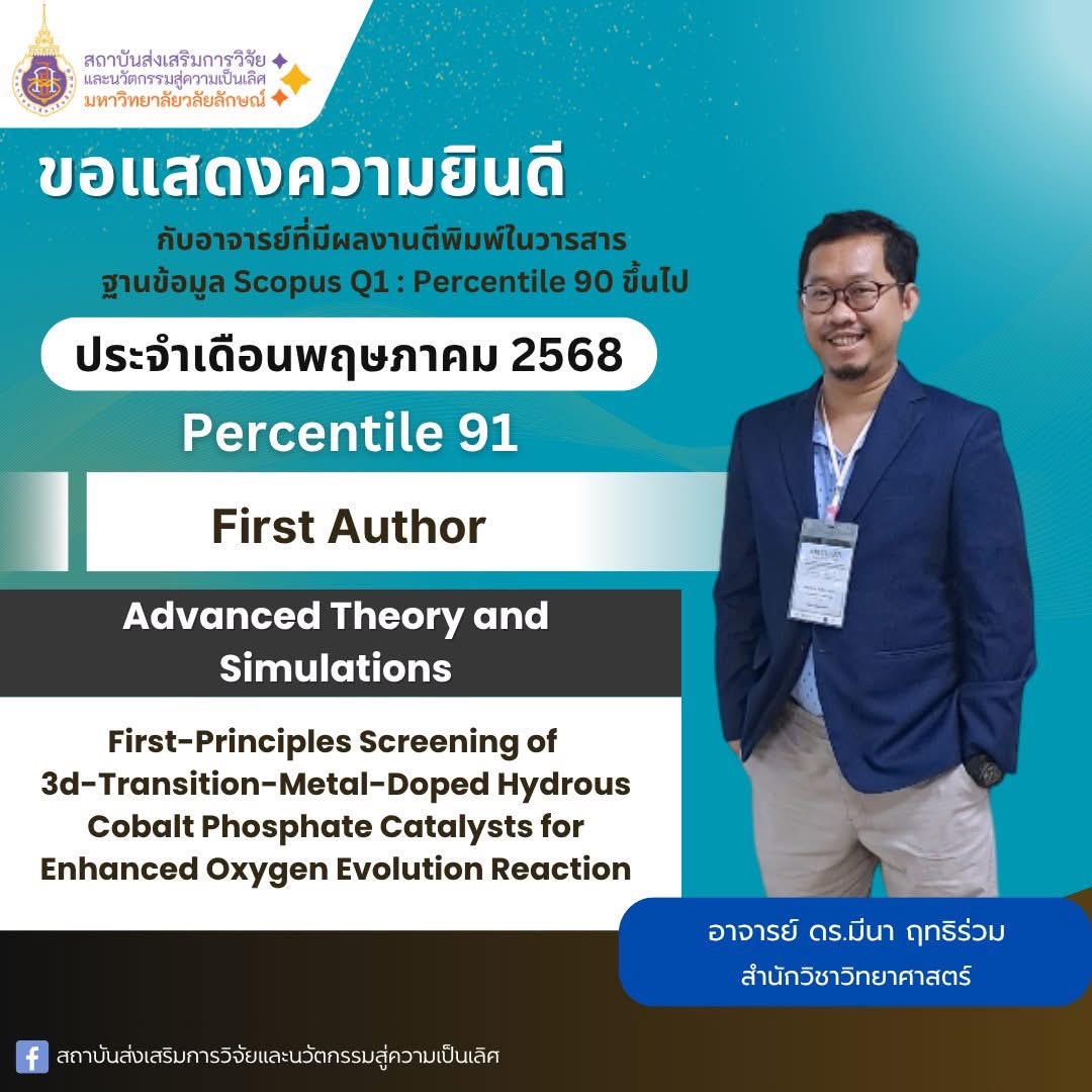 ขอแสดงความยินดีกับ อาจารย์ ดร.มีนา ฤทธิร่วม กับผลงานตีพิมพ์ในวารสาร ฐาน SCOPUS ที่มีค่า Percentile 91