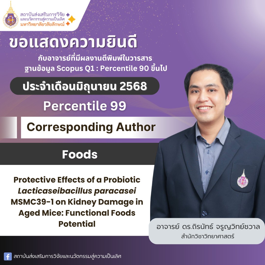 ขอแสดงความยินดีกับ อาจารย์ ดร.ถิรนัทธ์ จรูญวิทย์ชวาล กับผลงานตีพิมพ์ในวารสาร ฐาน SCOPUS ที่มีค่า Pecentile 99