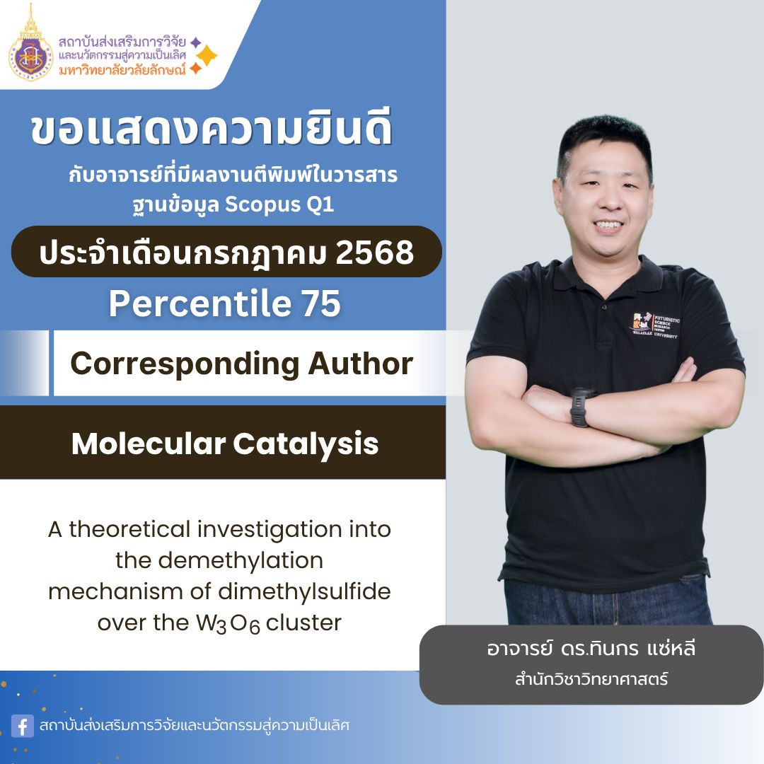 ขอแสดงความยินดีกับ อาจารย์ ดร.ทินกร แซ่หลี กับผลงานตีพิมพ์ในวารสาร ฐาน SCOPUS ที่มีค่า Pecentile 75