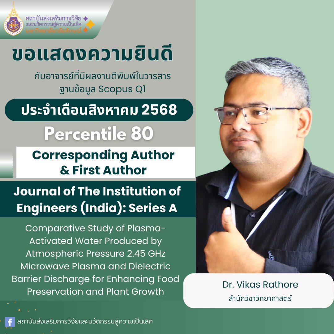ขอแสดงความยินดีกับ อาจารย์ ดร. Dr. Vikas Rathore กับผลงานตีพิมพ์ในวารสาร ฐาน SCOPUS ที่มีค่า Pecentile 80