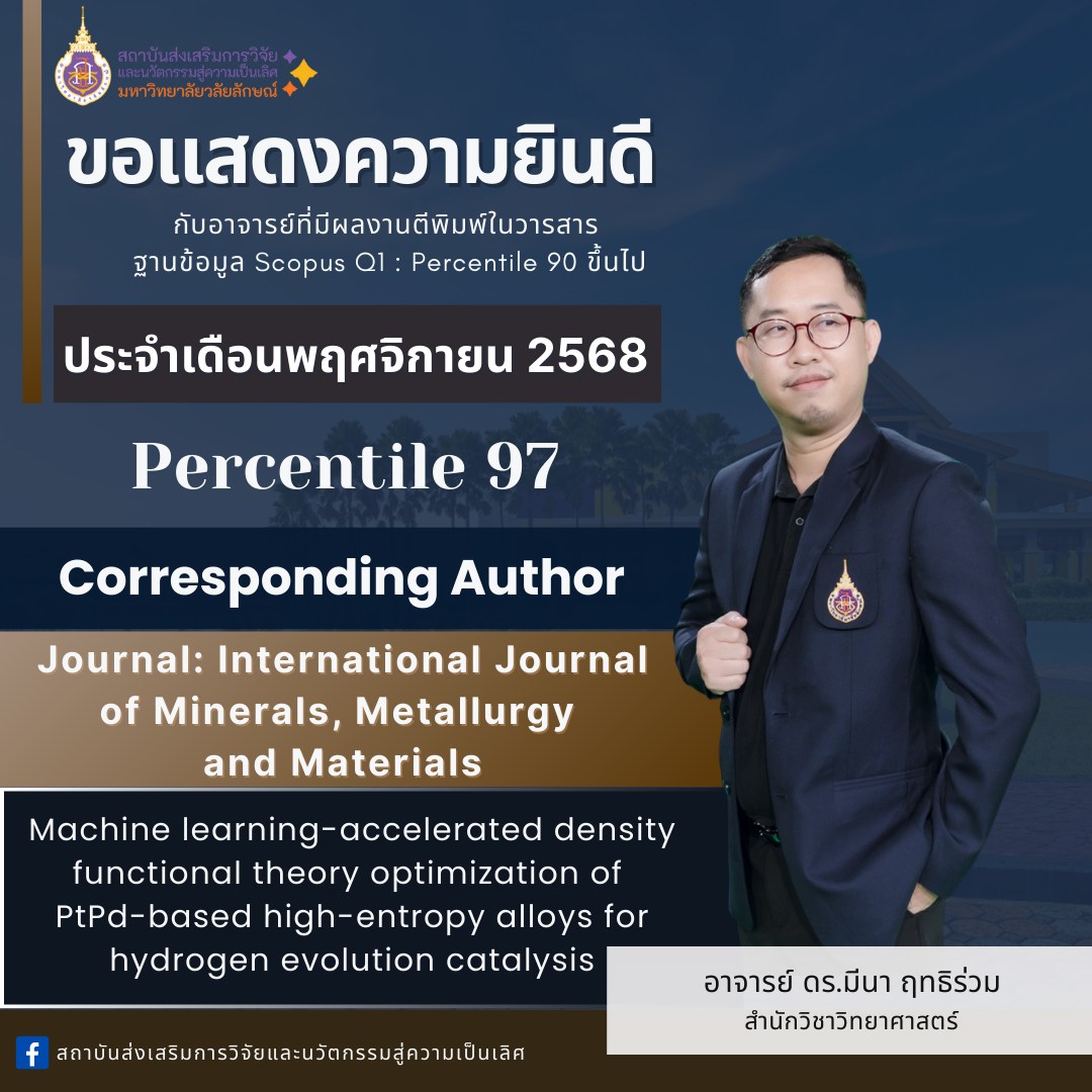 ขอแสดงความยินดีกับ อาจารย์ ดร.มีนา ฤทธิร่วม กับผลงานตีพิมพ์ในวารสาร ฐาน SCOPUS ที่มีค่า Percentile 97