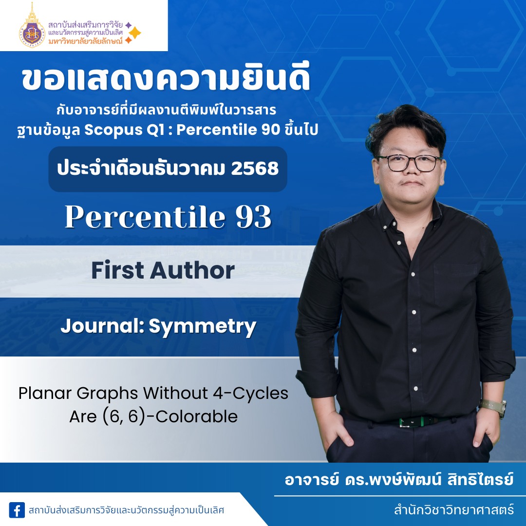 ขอแสดงความยินดีกับ อาจารย์ ดร. พงษ์พัฒน์ สิทธิไตรย์  กับผลงานตีพิมพ์ในวารสาร ฐาน SCOPUS ที่มีค่า Percentile 93