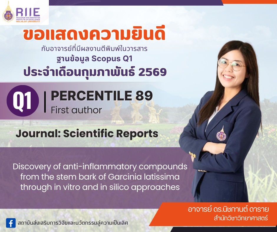 ขอแสดงความยินดีกับ อาจารย์ ดร.นิชกานต์ ดาราย กับผลงานตีพิมพ์ในวารสาร ฐาน SCOPUS ที่มีค่า Percentile 89