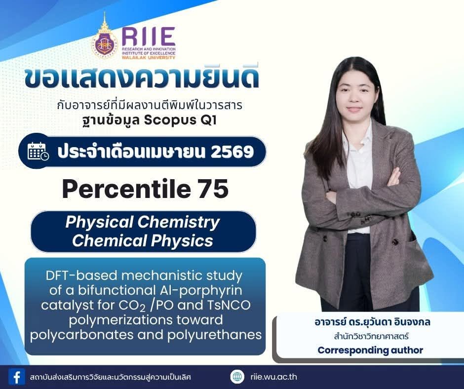 ขอแสดงความยินดีกับ อาจารย์ ดร.ยุวันดา อินจงกล กับผลงานตีพิมพ์ในวารสาร ฐาน SCOPUS ที่มีค่า Pecentile 75